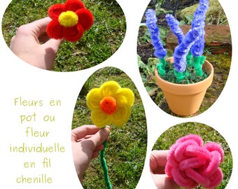 Individual decorative flower for vase or pot - in chenille yarn