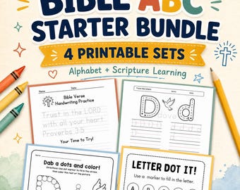 Bible ABC Bundle for Preschool | Alphabet Tracing Scripture Copywork Dot Marker Printables | Christian Homeschool Curriculum Bundle PDF