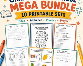 Christian Homeschool Preschool Mega Bundle | Bible Copywork Alphabet Phonics Prayer Journal Chore Chart Printables | Instant Download PDF
