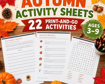 Autumn Activity Sheets for Kids | 22 Fall Printables | Coloring, Word Search, Pumpkin Life Cycle, Counting | PreK to Grade 5