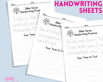 Bible Verse Handwriting Practice Sheets for Kids- Homeschool, Sunday School, Church Classes, Teacher Printables