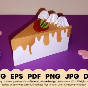 Cajas de regalo de rebanadas de pastel de papel con crema goteante y aderezos SVG, plantilla DXF EPS, Pdf, Paper Cake CutFiles, Annyversary Favor, Treat Box