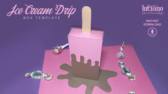 Paper box ice-cream drip SVG, DXF template EPS, Pdf, splatter Popsicle CutFiles, creative packaging, Favor pack, Treat Box Cricut Silhouette