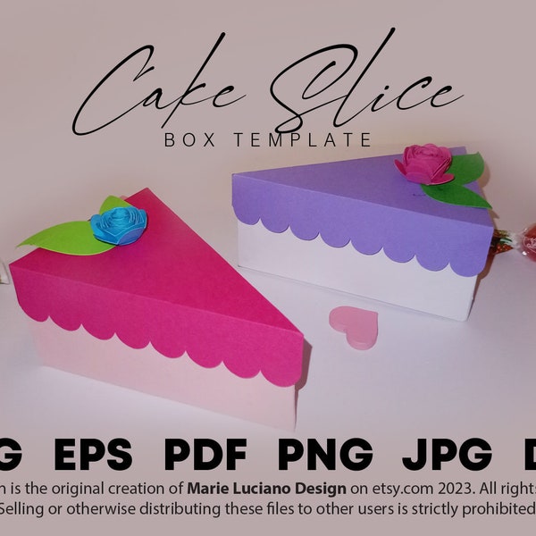 Paper cake slice gift Boxes with flower SVG, DXF template EPS, Pdf, Paper Cake CutFiles, Annyversary Favor, Treat Box for Cricut, Silhouette