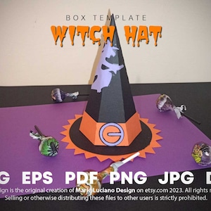 Häxhatt Godisask | Halloween Presentask | Direkt Nedladdning | Svg-projekt för Cricut, Silhouette | Monteringsanvisningar och video ingår