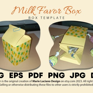 Coffret cadeau lait, faveur de jus, SVG, modèle DXF EPS, Pdf, Png, Jpg, fichier de coupe de lait en papier, Saint-Valentin, faveur, boîte à friandises pour Cricut ou Silhouette