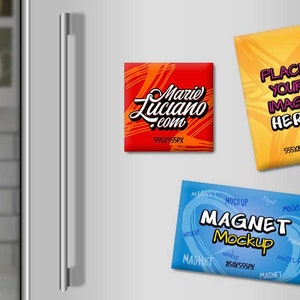 Kühlschrankmagnet | Quadrat Magnet Rechteck Magnete | Digitaler Download | PSD Mockup bearbeitbarer Hintergrund | Bild im Smart Layer platzieren