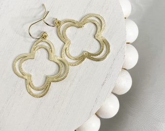 Gold Quatrefoil Earrings, Gold Boho Earrings, Gold Statement Earrings, Gold Moroccan Earrings, Gold Dangle Earrings, Best Friend Gift