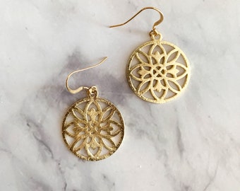 Coin Floral Earrings, Gold Floral Earrings, Gold Flower Earrings, Gold Boho Earrings, Dangle Earrings, Moroccan Earrings, For Her, KAYLA