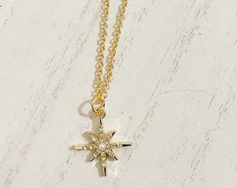 Gold Filled Star Pendant Necklace: CZ Rhinestone Celestial Jewelry