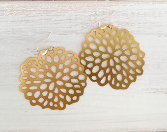 Gold Electroplated Flower Statement Earrings: Boho Floral Design