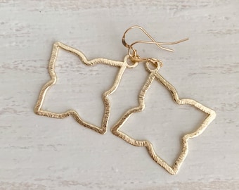 Gold Moroccan Floral Earrings: Brushed Boho Statement Jewelry