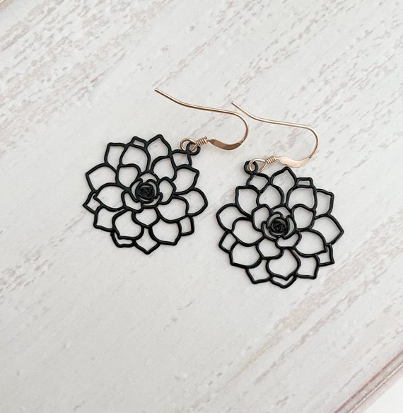 ✨NEW Tropical Bohemian Black Floral Flower Statement Earrings ✨NEW Tropical Bohemian Black Floral Flower Statement  main image 4