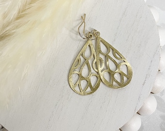 Gold Teardrop Dangle Earrings: Minimalist Boho Floral Statement