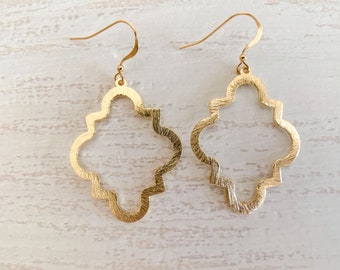 Boho Keyhole Earrings, Gold Statement Earrings, Gold Boho Earrings, Gold Dangle Earrings, Clover Earrings, Quatrefoil Earrings, LANDRY