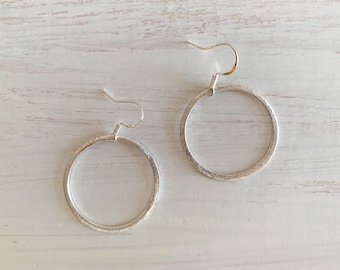 Dainty Silver Hoop Earrings: Brushed Sterling Silver Wires