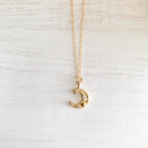 Moon Gold CZ Necklace | Dainty Crescent Moon Necklace | Gold Statement Necklace | Gold Boho Necklace | Minimalist Necklace | For Her, LUNA