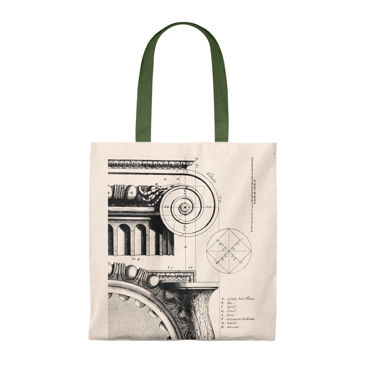Canvas Tote Bag Antique Architectural Drawing Sketch Etsy