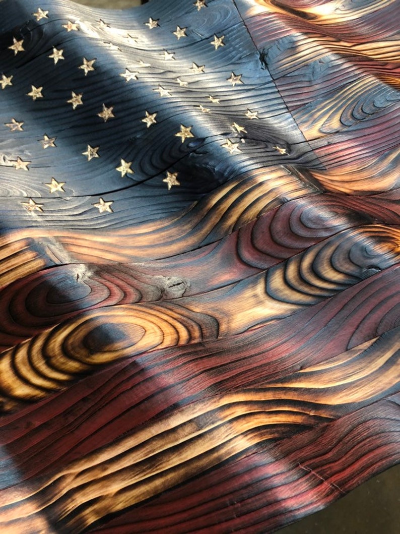 Waving Wood American Flag Etsy