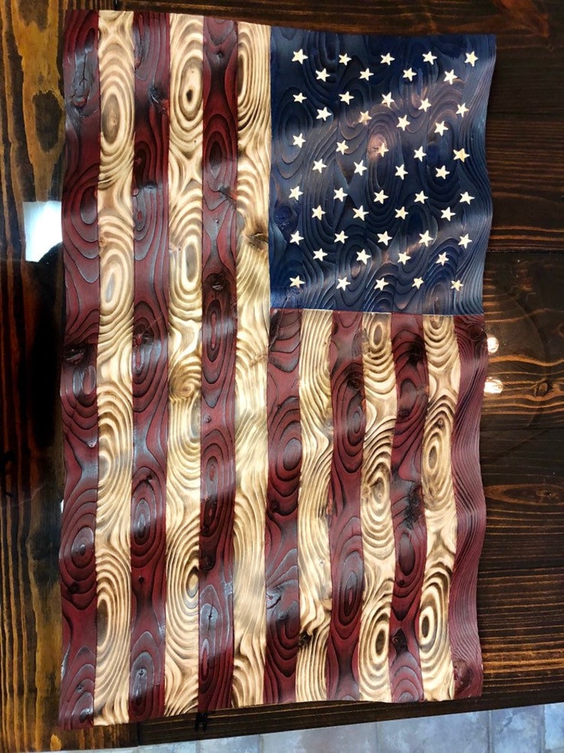 Waving Wood American Flag Etsy Canada