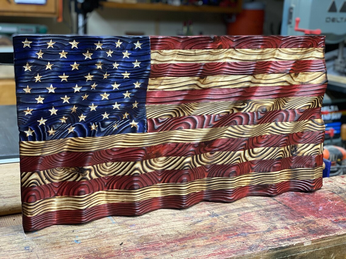 Waving Wood American Flag Etsy