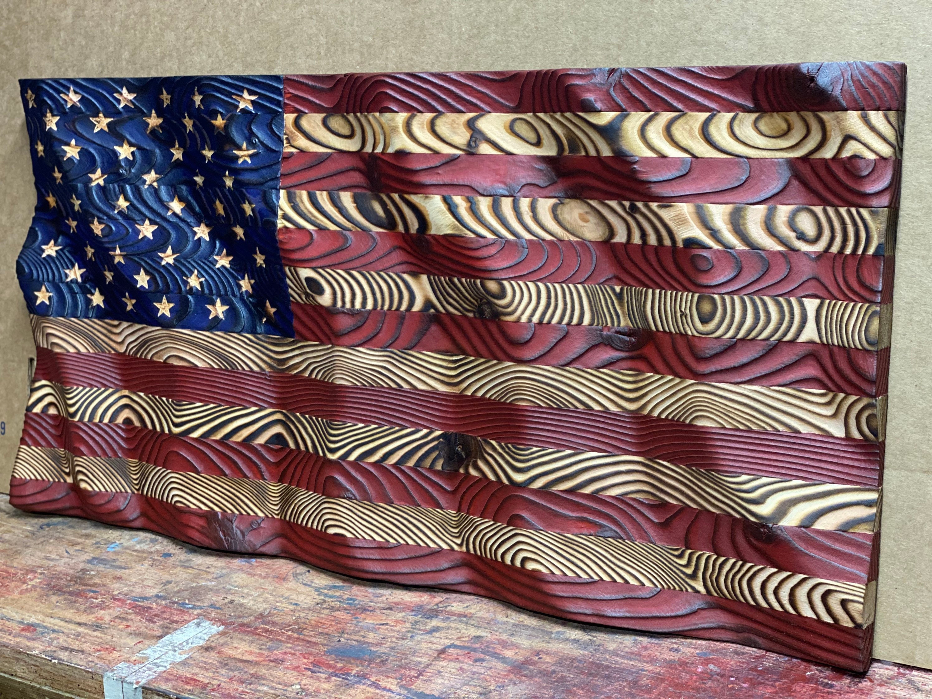 Waving Wood American Flag Etsy