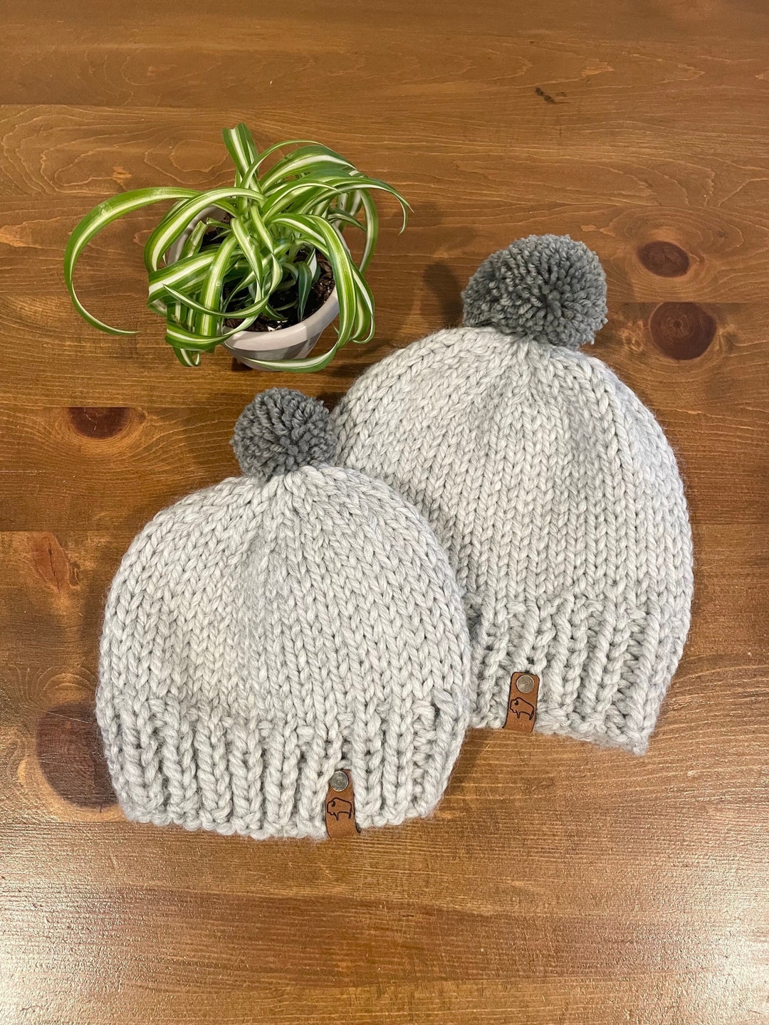 Matching Mom and Baby Knit Hats, Dad and Baby Knit Hats, Pom Pom