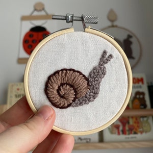 Mini snail punch needle decor, snail decor, boho snail embroidery