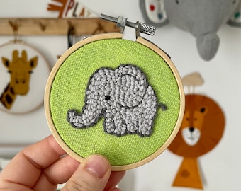 Mini elephant punch needle hoop, Jungle mini hoop