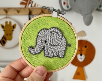 Mini elephant punch needle hoop, Jungle mini hoop