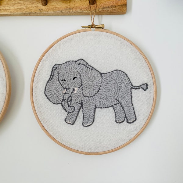 Elephant hoop, Elephant punch needle hoop, Jungle decor, Jungle theme