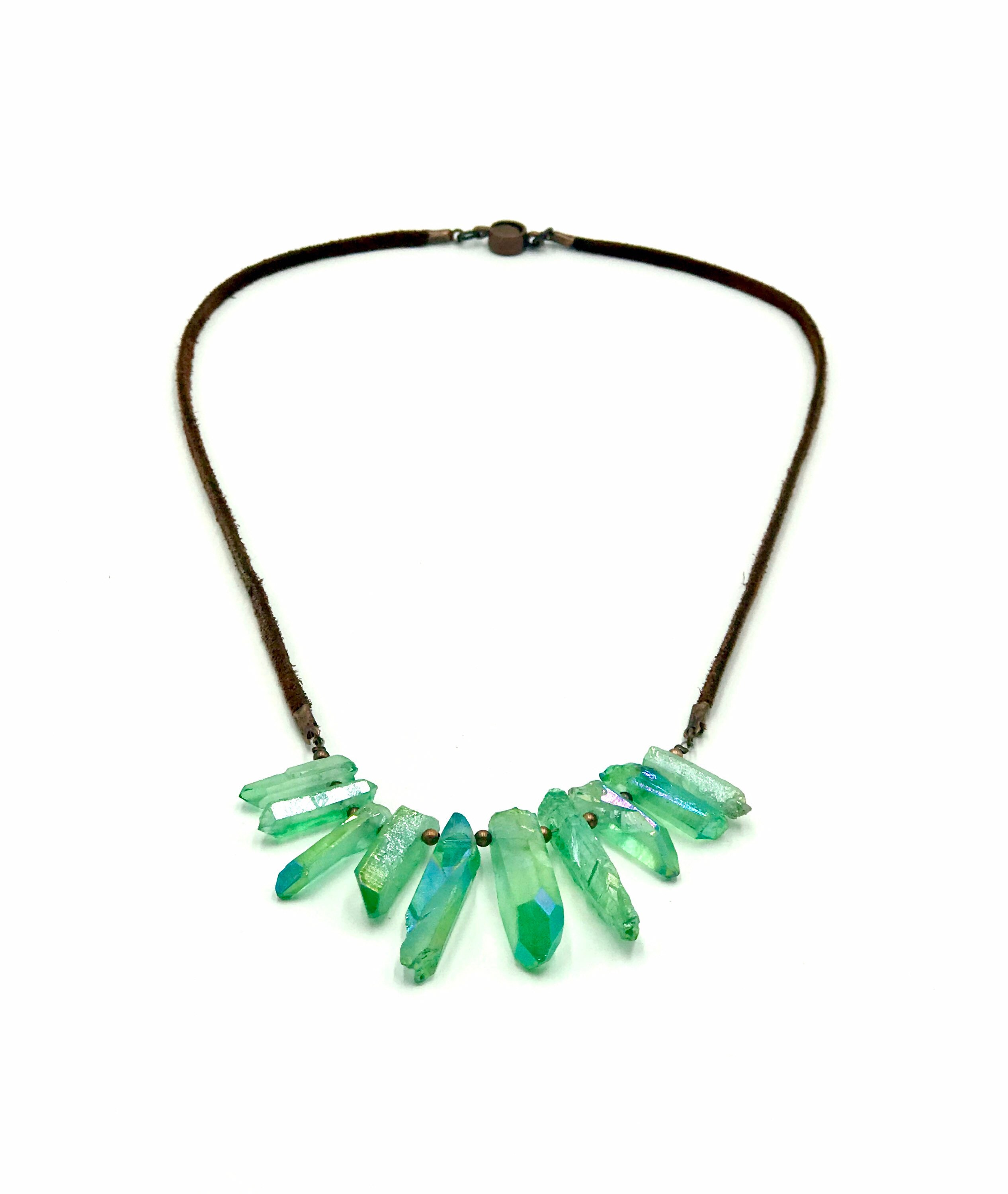 Crystals and Leather Necklace Etsy UK