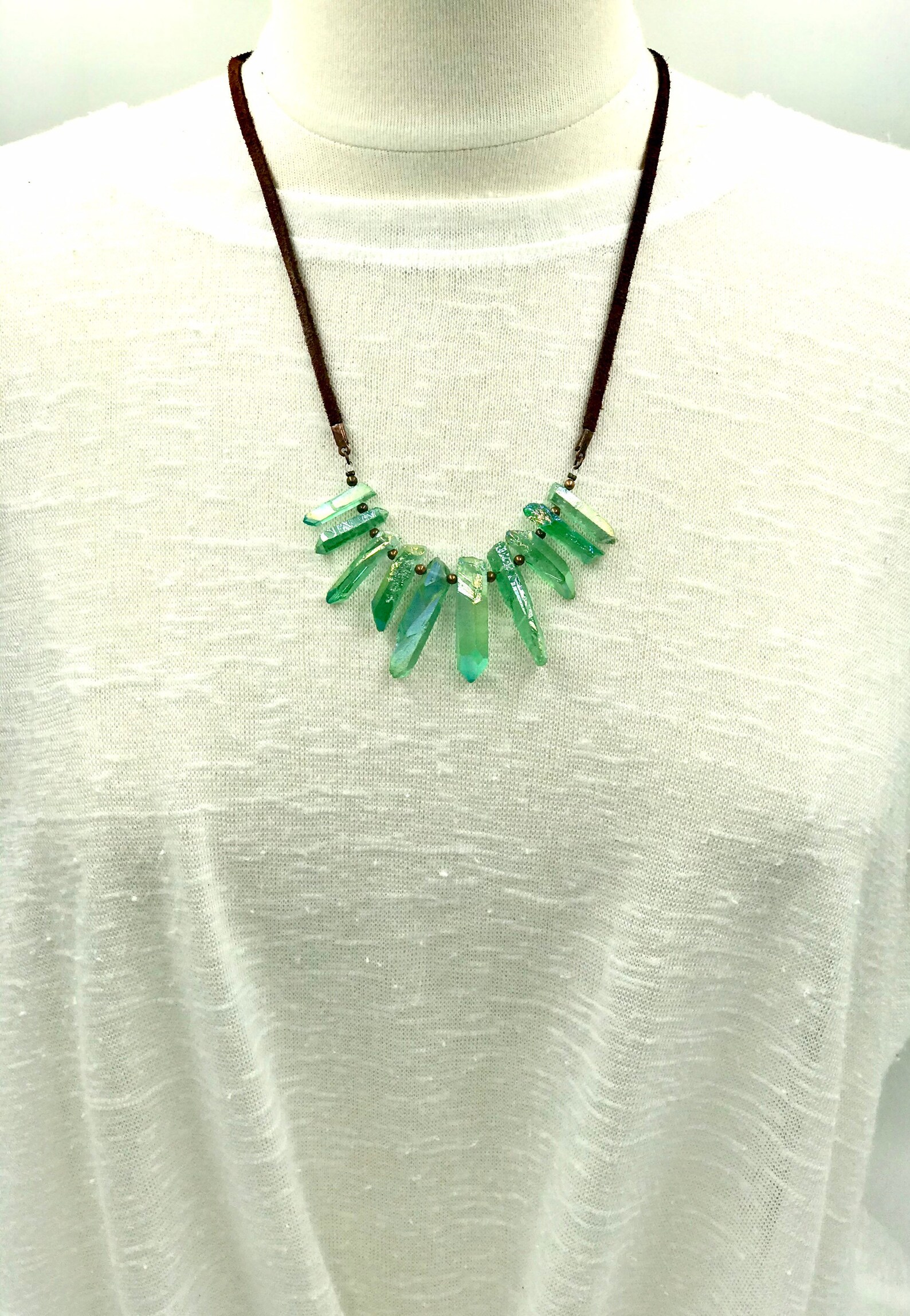 Crystals and Leather Necklace Etsy UK