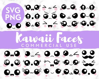 Cute Faces SVG, Digital Face Clipart, Kawaii Cartoon Emoji Faces SVG Digital, Anime Faces, Planner Sticker Art, Commercial Use, Download PNG