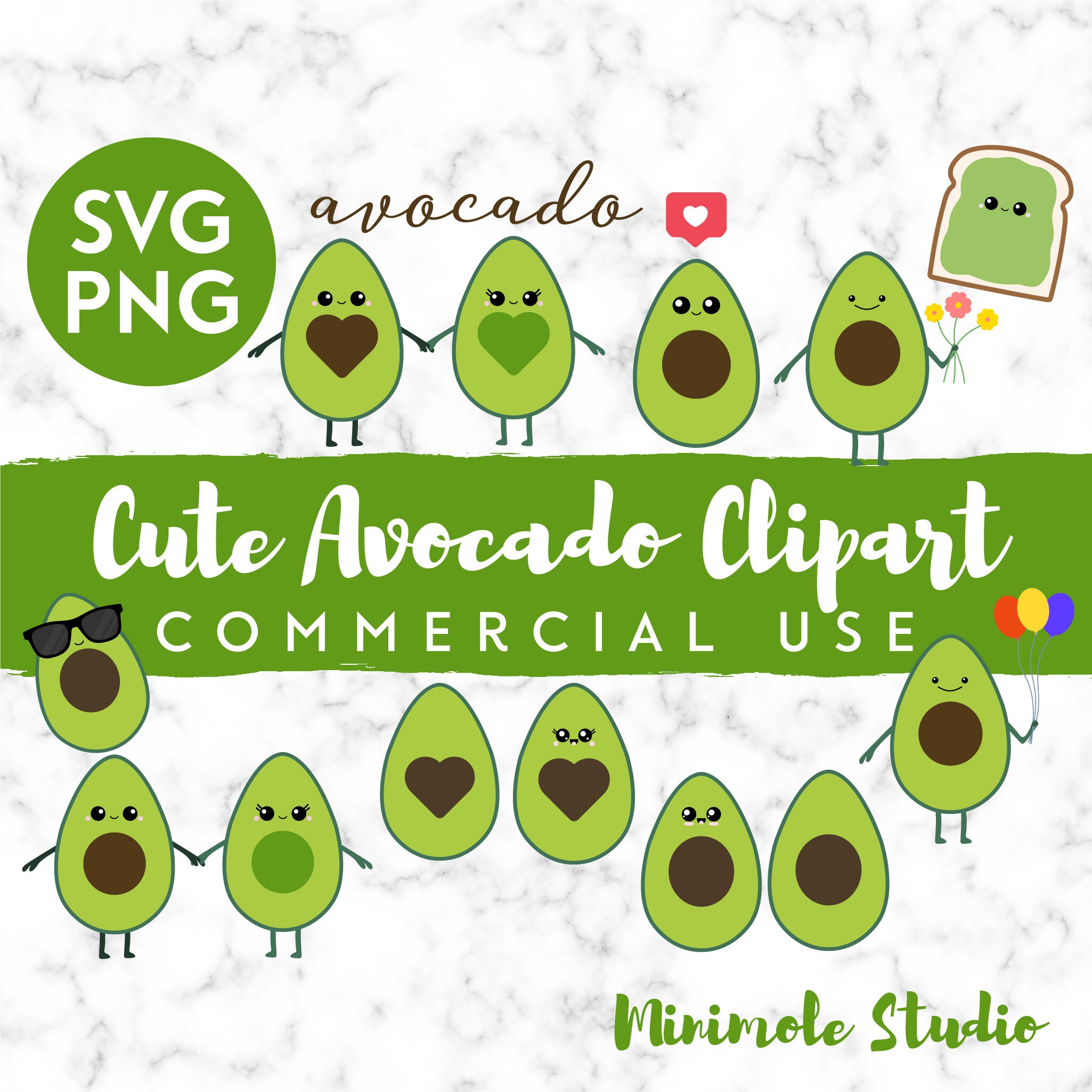 Cute Food Digital Paper Clipart Bundle Avocado SVG Cute - Etsy UK