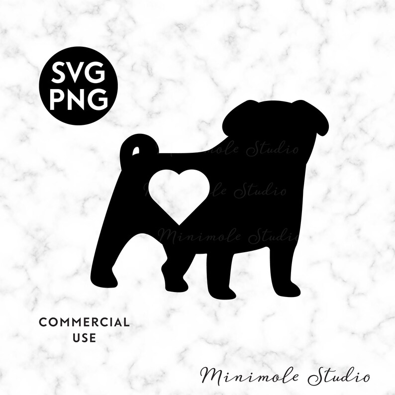 Download Pug Silhouette SVG Pug Heart Cutting File svg Cute Dog | Etsy