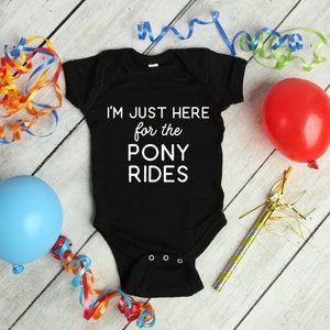 I'm Just Here for the Pony Rides, Baby Unisex Bodysuit Shower Gift for Equestrians and Horse Lovers image 1