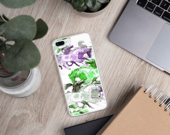 Galloping Horse iPhone Case in Purple, Green and Grey Pattern for 7/8, 7 Plus/8 Plus, X/XS, XR, XS Max