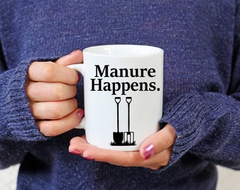 Manure Happens Funny Horse Quote Mug for Horseback Riders and Equestrians, Gift for Horse Lover