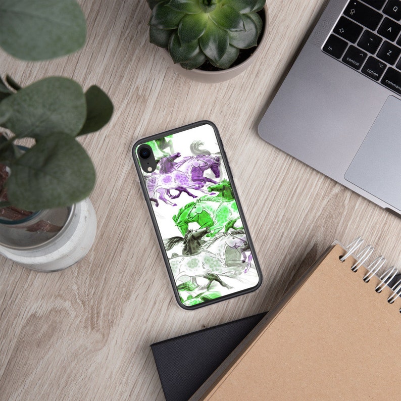 Galloping Horse iPhone Case in Purple XS Max XXS 7 Plus8 Plus Green and Grey Pattern for 78 XR