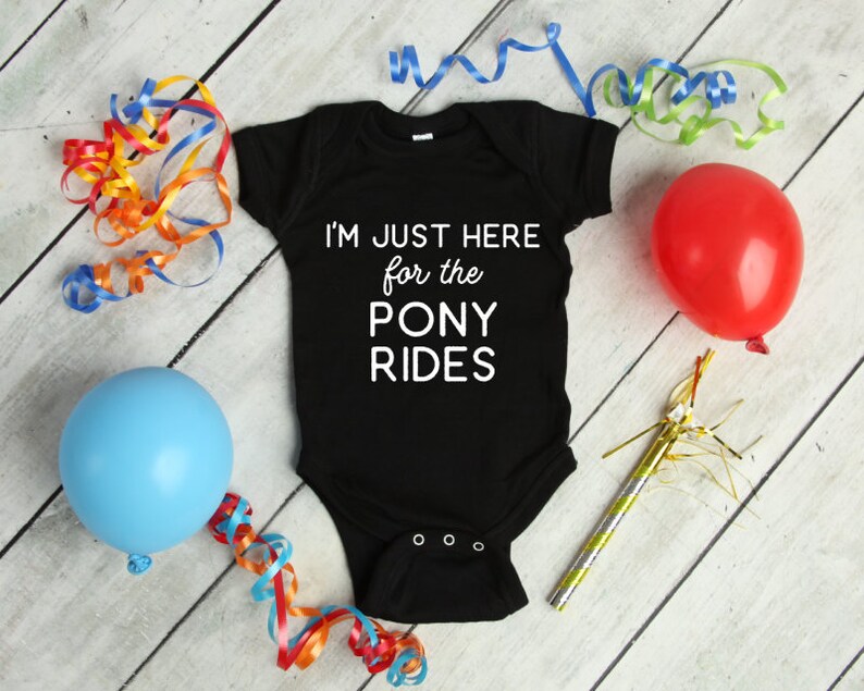 I'm Just Here for the Pony Rides, Baby Unisex Bodysuit Shower Gift for Equestrians and Horse Lovers image 1