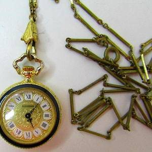 Vintage BUCHERER LADIES pendant watch necklace chain working back ENAMEL
