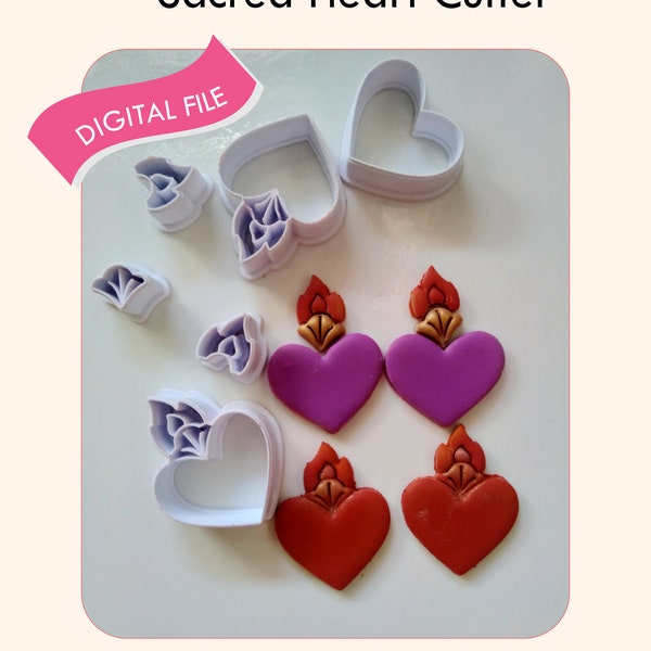 Sacred Heart Earrings Cutters - Polymer Clay Cutters | One Size | STL Files | Digital File Only