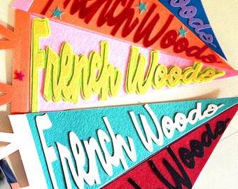 Custom Felt Pennant – Personalized Banner for Camp, Name, School or Team | Handmade Neon Decor