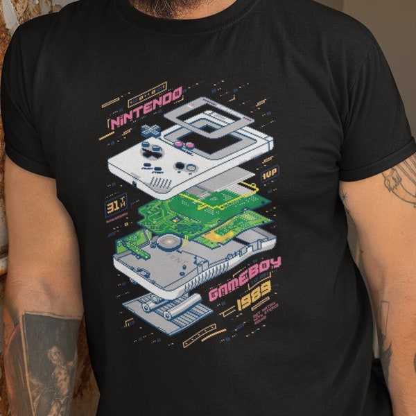 Retro Deconstructed Gameboy Tee – Vintage Gaming Nostalgia – 90s Classic Console Breakdown Shirt