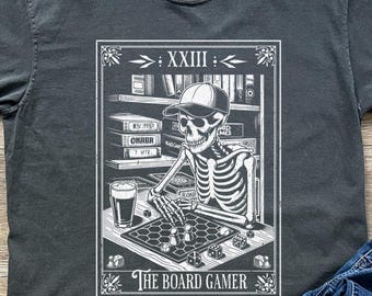 Comfort Colors The Board Gamer Tarot Card Skeleton Unisex Garment-Dyed Halloween T-shirt, board game night shirt, gift for board game geek