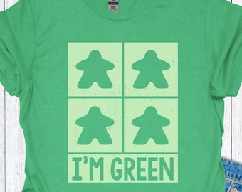 I'm Green Meeple T-shirt - bordspel avondshirt voor gamer, familie bijpassende T-shirt, tafelblad gaming cadeau voor hem of haar, St. Patrick's Day