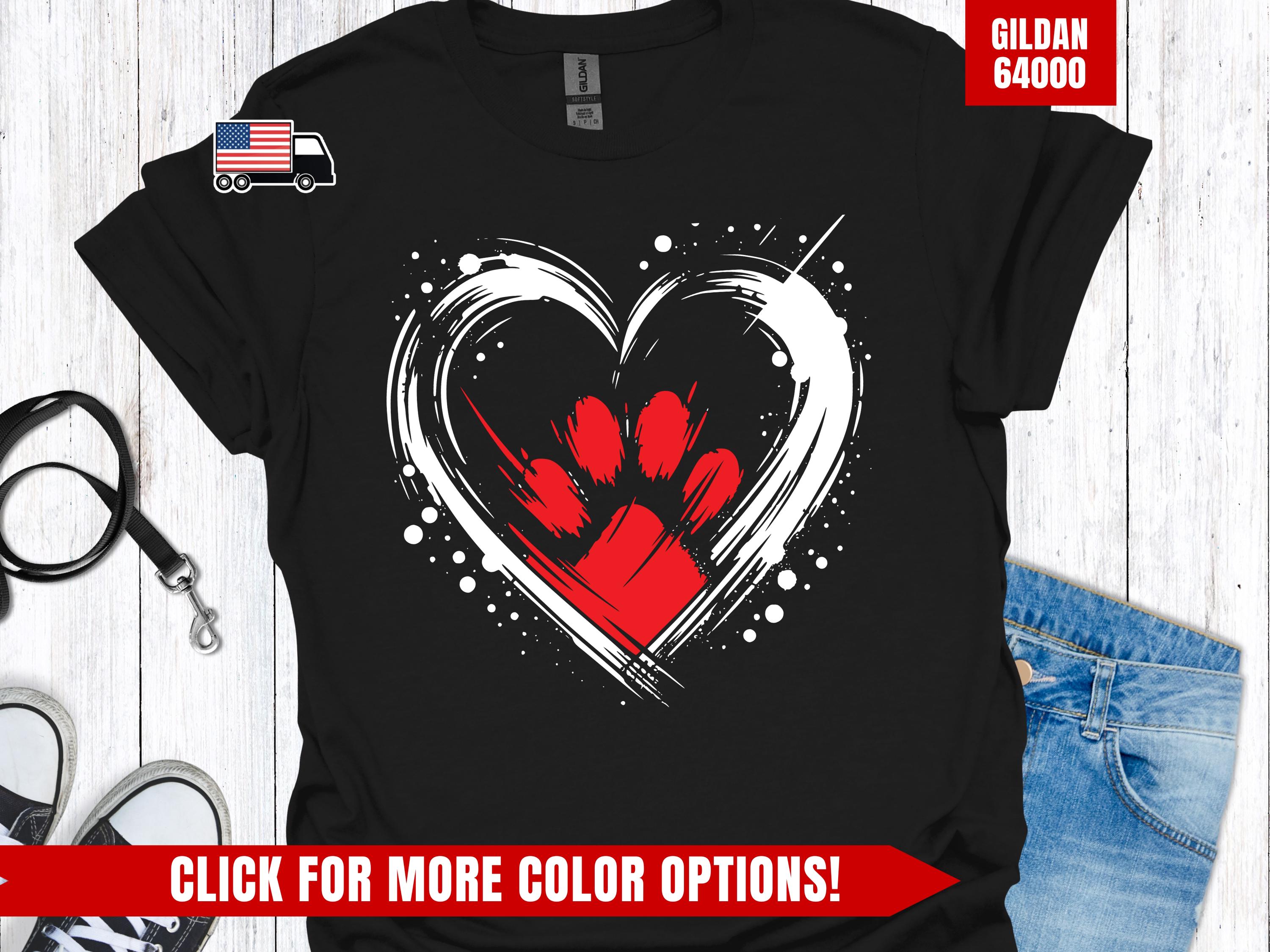Paw Heart Tshirt for Pet Lover, Gift for Dog Mom Shirt for Cat Mom, Paintbrush Style Cute Tee for Pet Parent Gift, Dog Lover T-shirt for Her