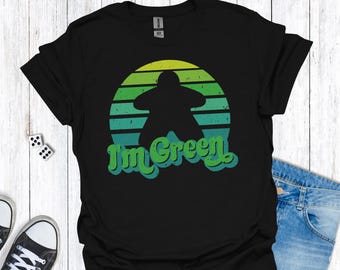 Camiseta Green Meeple, Camiseta "Soy Verde", Camiseta Retro Sunset, Regalo de color favorito para amantes de los juegos de mesa, Camiseta para la noche de juegos de mesa en familia G6PC
