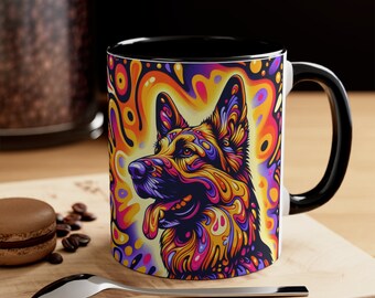 Psychedelic GSD Mug: 11oz Tribute for Dog & Coffee Lovers! Best Father's Day Gift for German Shepherd Fans!